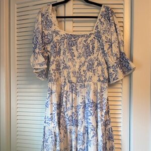 Blue and White Puff Sleeve Sundress